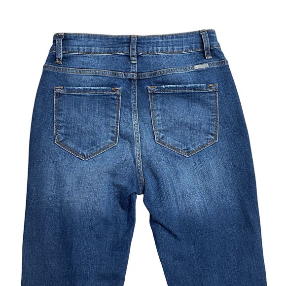 KANCAN JEANS BUTTON FLY HIGH RISE SKINNY DISTRESSED SIZE 5 / 26 ANKLE DARK WASH - Picture 4 of 11